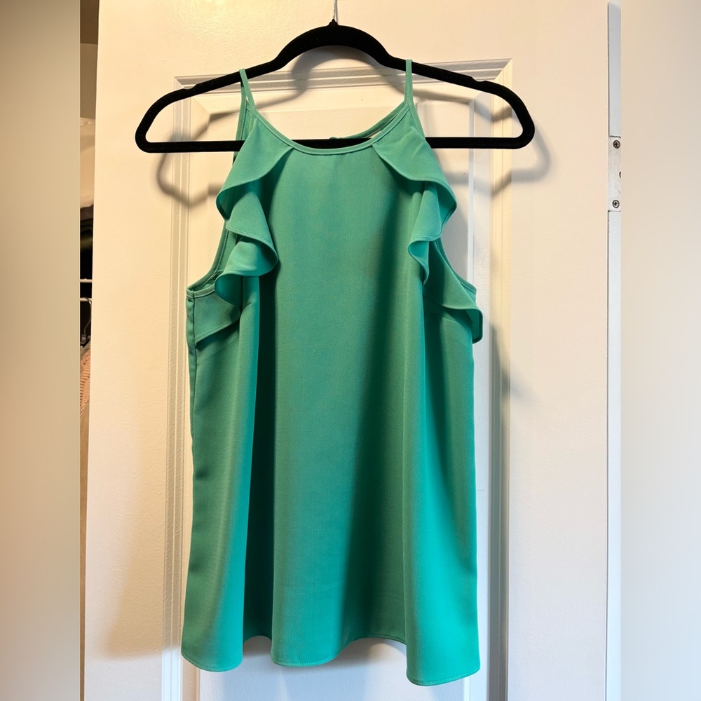 ANNE TAYLOR LOFT Sea Green Ruffle Blouse Size Small